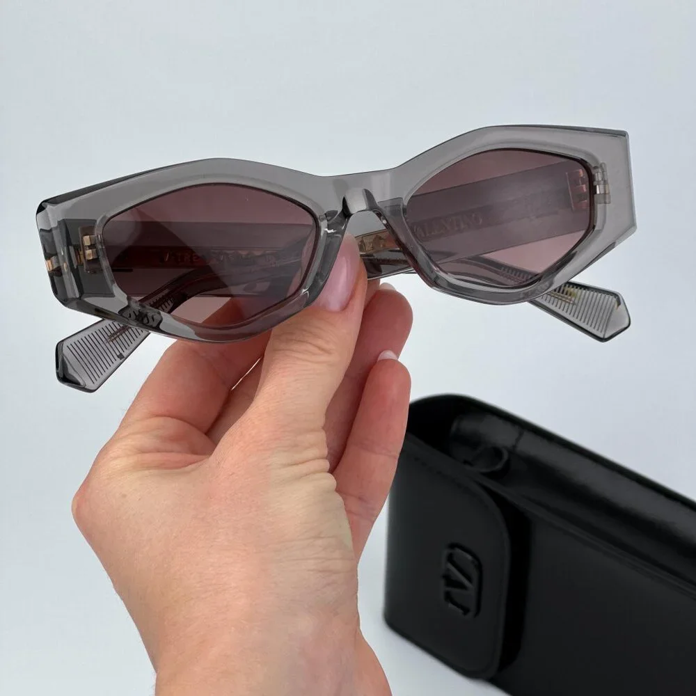 Valentino Men BRAND NEW Sunglasses Translucent Grey Rose Irregular V - TRE